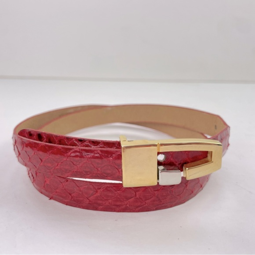 Vintageā Red Snakeskin Thin Skinny Belt Two-Toned Buckle